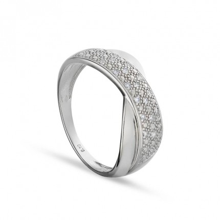 Anillo de oro blanco 18K cruzada diamante 0.10CT