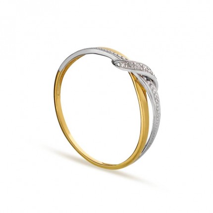 Anel em ouro bicolor 9K duplo com diamante 0.01CT