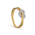 Anel em ouro bicolor 9K coração diamante 0.01CT