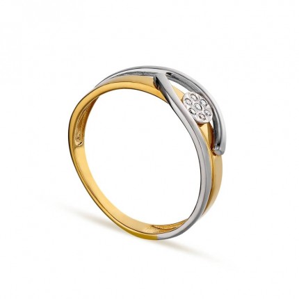 Anillo de oro amarillo 9K movimiento bicolor diamante 0.03CT