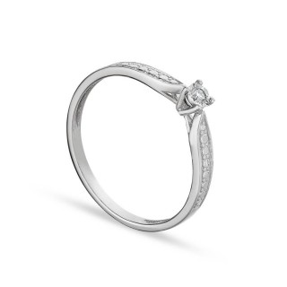 Anel em ouro branco 9K decorado com diamante 0.03CT