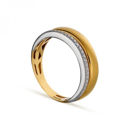 Anel em ouro bicolor 9K duplo aro e diamante 0.015CT