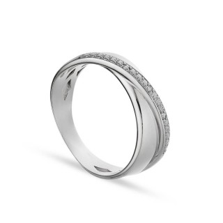 Anel em ouro branco 9K cruzado com diamante 0.015CT