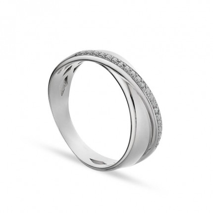 Anillo de oro blanco 9K cruzado con diamante 0.015CT