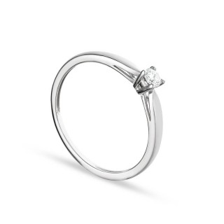 Anel em ouro branco 9K 4 garras e diamante 0.10CT