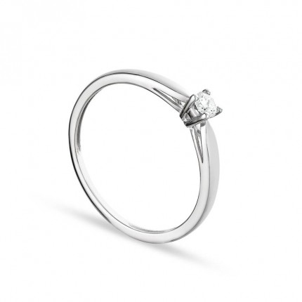 Anillo de oro blanco 9K 4 garras y diamante 0.10CT