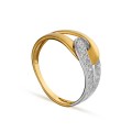 Anel em ouro bicolor 9K com nó central e diamante 0.025CT
