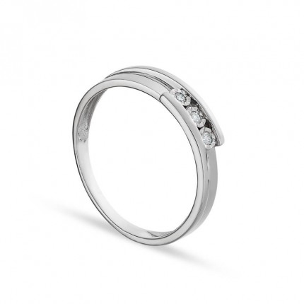 Anel em ouro branco 9K trilogy e diamante 0.045CT
