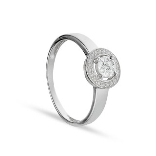 Anel em ouro branco 9K circulo e diamante 0.046CT