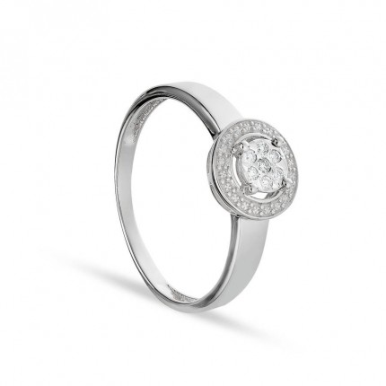 Anel em ouro branco 9K circulo e diamante 0.046CT