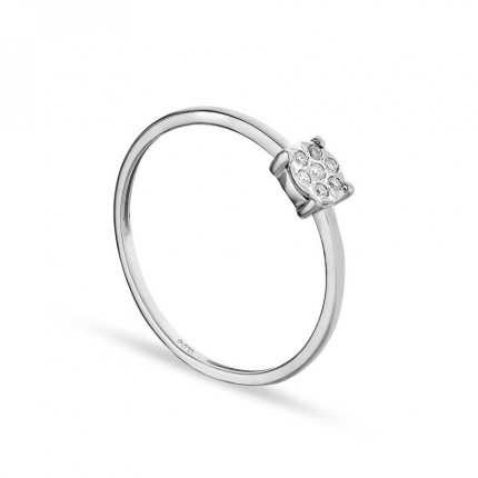 Anillo de oro blanco 9K ilusión y diamante 0.04CT