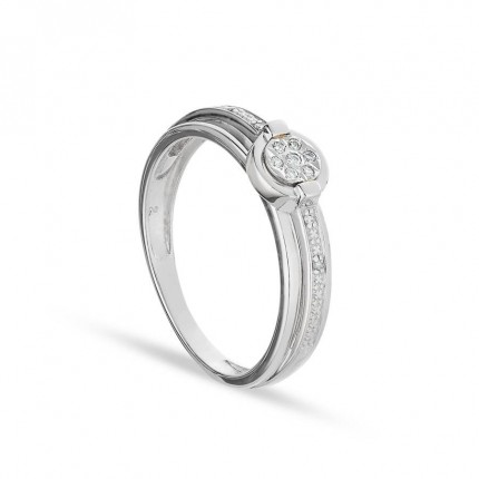 Anel em ouro branco 9k com diamante de 0.041CT