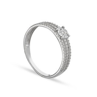 Anel em ouro branco 9K decorado com diamante 0.046CT