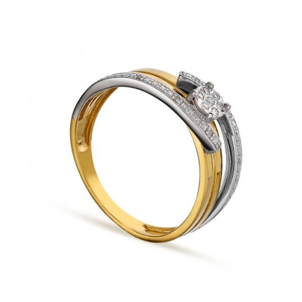 Anillo de compromiso de oro bicolor 9K de compromiso y diamante 0.047CT