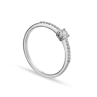 Anillo de compromiso de oro blanco 9K decorado con diamantes 0.12CT