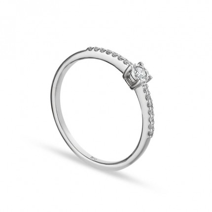 Anillo de compromiso de oro blanco 9K decorado con diamantes 0.12CT