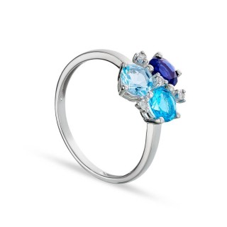 Anel em ouro branco 9K multipedra com diamante 0.016CT