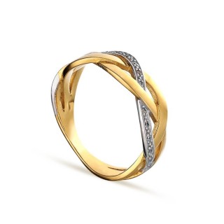 anillo bañado en oro bicolor con 3 aros cruzados y circonita