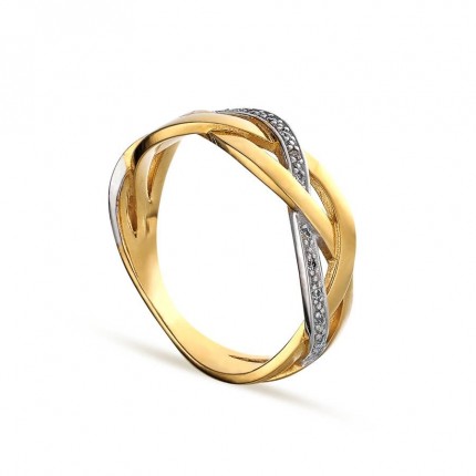 Anillo de onda de 3, bañado en oro, rodio y circonitas