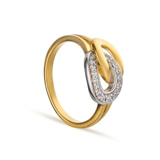 Anillo bañado en oro con 2 aros entrelazados y circonita
