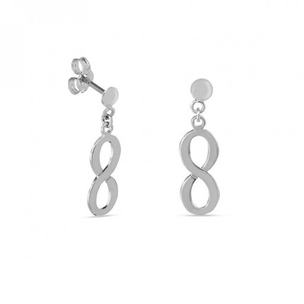 Pendientes de oro blanco 9 KT con infinito vertical