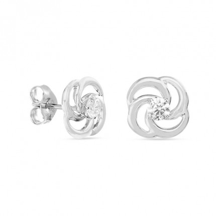 Brincos em ouro branco 9 kt com flor e zircónia