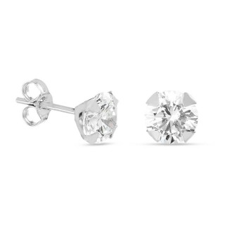 Brincos em ouro branco 9 kt com zircónia de 6 mm