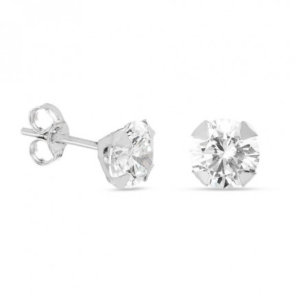 Pendientes de oro blanco 9 KT con circonita de 6 mm