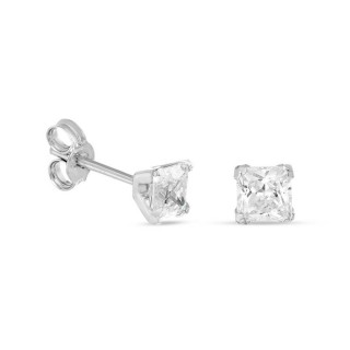 Pendientes de oro blanco 9 KT circonita cuadrada
