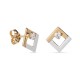 Pendientes de oro bicolor 9 KT cuadrado circonita