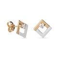 Brincos em ouro bicolor 9 kt quadrado com zircónia