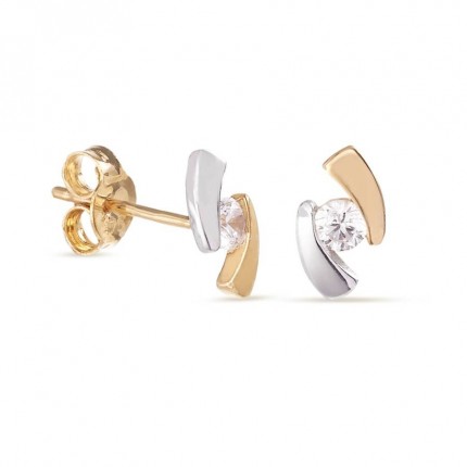 Pendientes oro bicolor 9 KT parentesis circonita