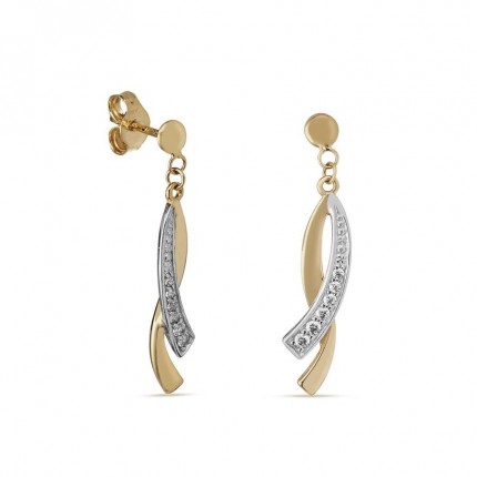 Pendientes de oro bicolor 9 KT curvas con circonita