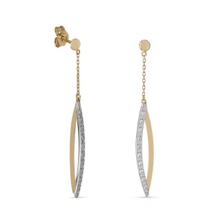 Brincos em ouro bicolor 9 kt longos com zircónia