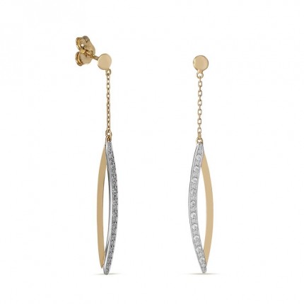 Brincos em ouro bicolor 9 kt longos com zircónia