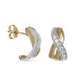 Brincos em ouro bicolor 9 kt entrelaçados zircónia