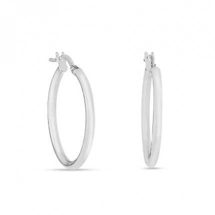 Pendientes Aro lisos de oro blanco 9 KT de 20mm