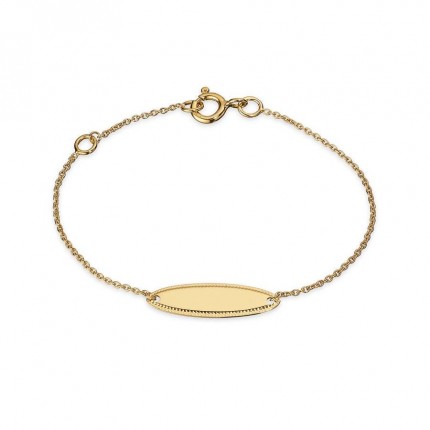 Pulsera de oro amarillo 9 KT para identificación con placa ovalada
