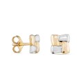 Brincos em ouro bicolor 9K quadrado
