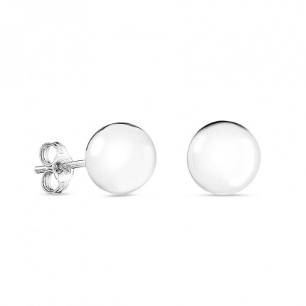 Pendientes tipo botón de oro blanco 9K con bola 8 mm