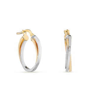 Pendientes de aro bicolor en oro 9K cruzados dobles
