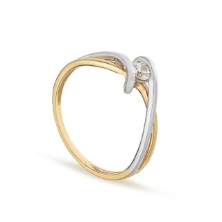 Anillo de oro amarillo 9K y rodio con movimiento y circonita central