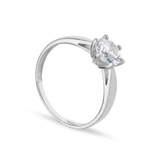 Anillo de oro blanco 9K con circonita central y 6 garras