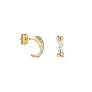 Brincos banhados a ouro amarelo com desenho X e zircónias