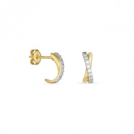 Pendientes bañados en oro diseño X circonitas