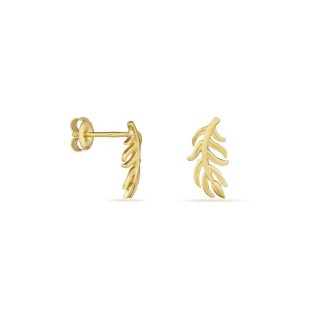Pendientes con forma de rama de hoja caída bañados en oro