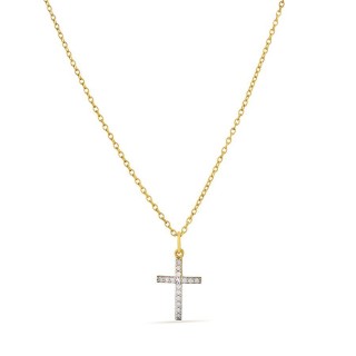 Collar bañado en oro y cruz con circonitas