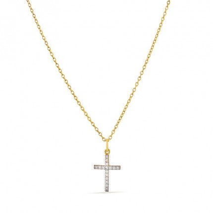 Colar banhado a ouro amarelo e cruz com zircónias