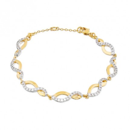 Pulseira banhada a ouro bicolor desenho 8 com zircónias