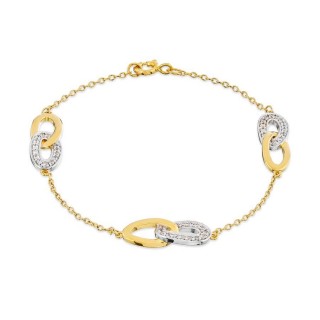 Pulseira banhada a ouro bicolor desenho 3 argolas  zircónias